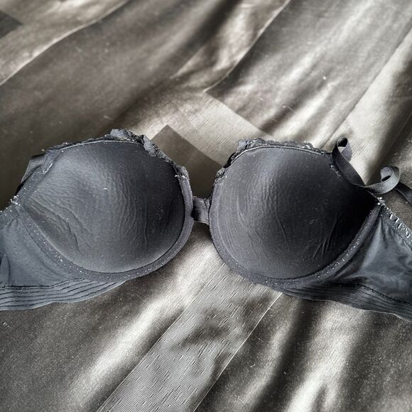 VICTORIA'S SECRET Black Very Sexy Lace Uplift Balconet Push Up Bra Size 38DD - Picture 3 of 5